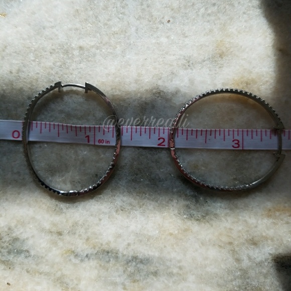 White Gold Inside Outside Diamond Hoop Earrings - Picture 6 of 7